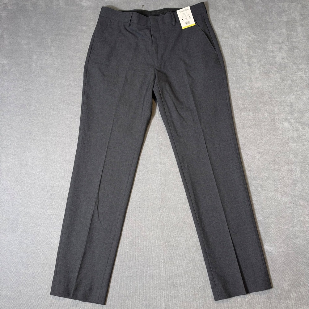 Calvin Klein Mens Slim Fit Dress Pants Gray 32x30 Flex Stretch 1882280